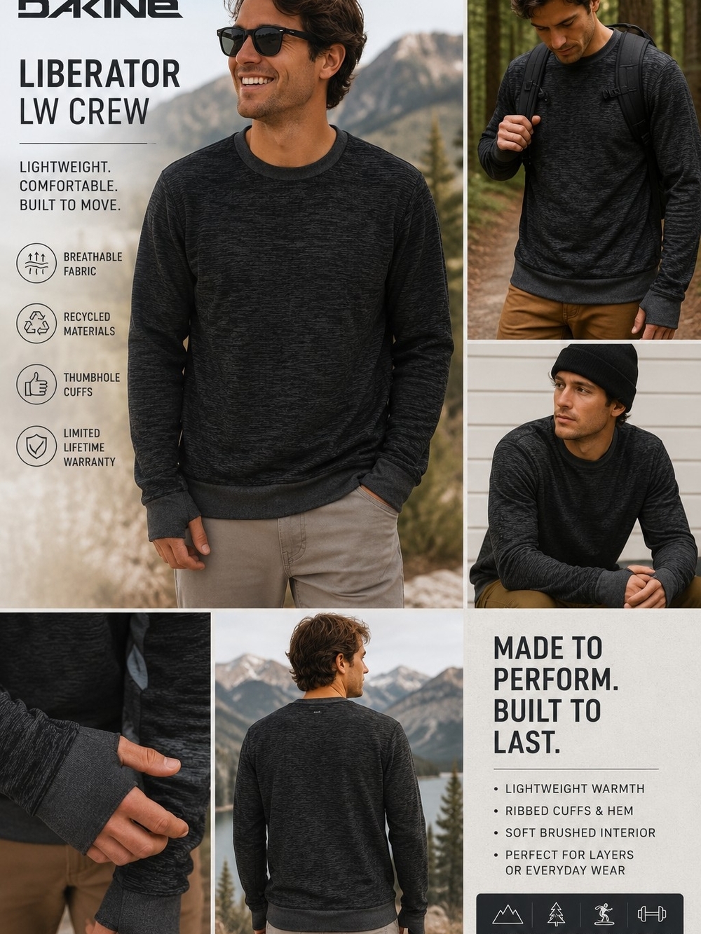 🔥Dakine Liberator LW Crew Black Heather Men’s Medium NWT🔥
